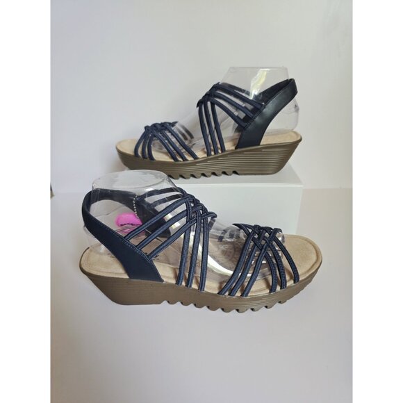 Skechers Parallel Navy Blue Strappy Wedge Open Peep Toe Sandals
